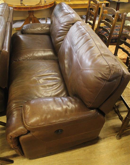 Large brown leather motorised sofa